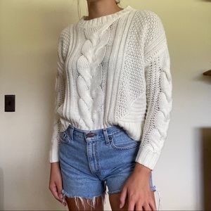 White cable knit sweater